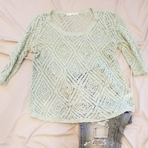 Aqua open knit 3/4 sleeve lightweight sweater
